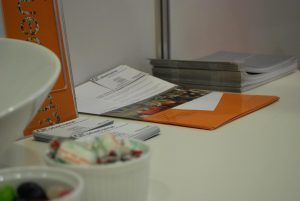 table with pamphlets